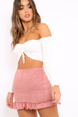 Pink Suedette Frill Hem Mini Skirt - Misse