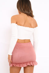 Pink Suedette Frill Hem Mini Skirt - Misse