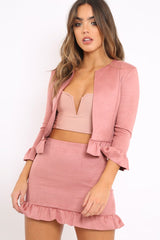 Pink Suedette Frill Hems Jacket - Elsa
