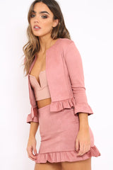 Pink Suedette Frill Hems Jacket - Elsa