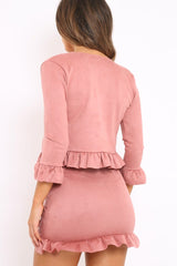 Pink Suedette Frill Hems Jacket - Elsa