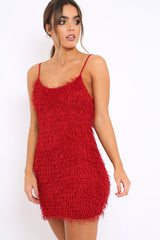 Red Shimmery Shaggy Dress - Sophie