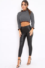 Grey Ruffle Hem With Stripe Trim Chunky Knit Crop Jumper - Alannah