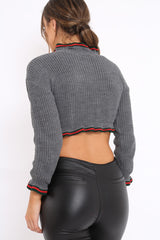 Grey Ruffle Hem With Stripe Trim Chunky Knit Crop Jumper - Alannah