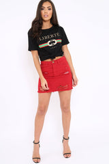 Red Denim Rip Mini Skirt - Selenia