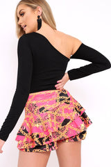 Fuchsia Chain Frill High Waisted Shorts - Sophia