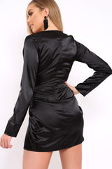 Black Satin Twist Front Dress - Aaris