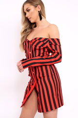 Red Stripe Button Detail Dress - Aaliyana