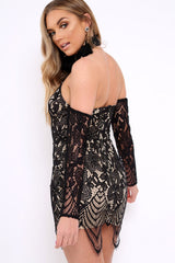Black Lace Halter Neck Dress - Jaslynn