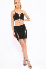 Black Lace up Front Co-ord Set - Presley