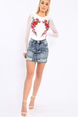 White Long Sleeves Floral Mesh Bodysuit - Daphne