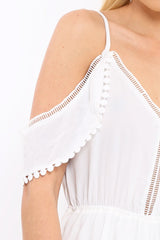 White Cold Shoulder Frill Playsuit - Lashanti