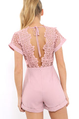 Rose Crochet V Neck Playsuit - Tarlia