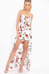 White Floral Print Split Maxi Skirt With Shorts - Kandi