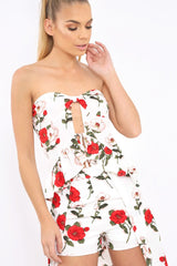 White Floral Print Bandeau Frill Detail Crop Top - Brandi