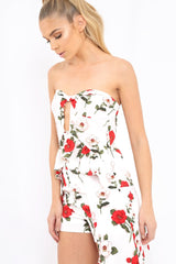 White Floral Print Bandeau Frill Detail Crop Top - Brandi