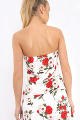 White Floral Print Bandeau Frill Detail Crop Top - Brandi