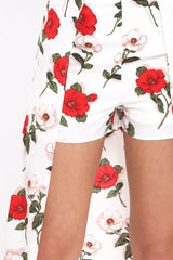 White Floral Print Split Maxi Skirt With Shorts - Kandi