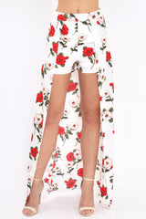 White Floral Print Split Maxi Skirt With Shorts - Kandi