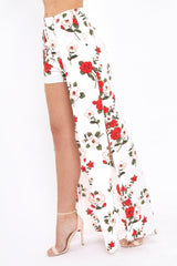 White Floral Print Split Maxi Skirt With Shorts - Kandi