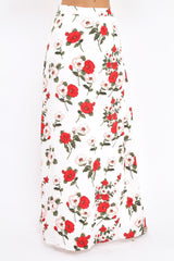 White Floral Print Split Maxi Skirt With Shorts - Kandi