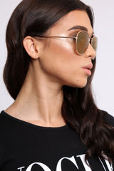 Gold Tinted Lens Gold Frame Aviator Sunglasses -Elly