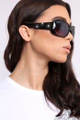 Black Diamante Embellished Square Frame Sunglasses - Bula