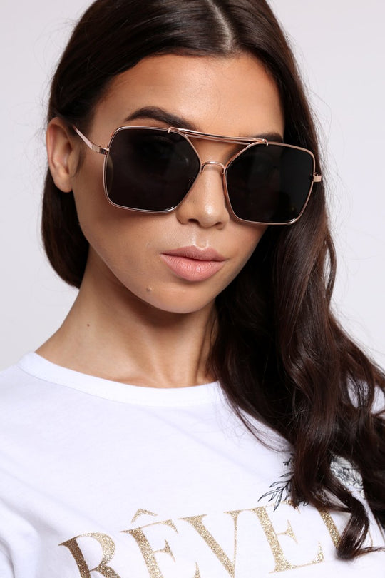Black Aviator Tinted Lens Sunglasses - Kaelani