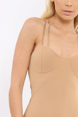 Camel Strap Bra Cup Detail Midi Dress - Helsa