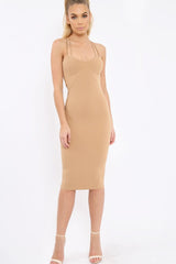 Camel Strap Bra Cup Detail Midi Dress - Helsa