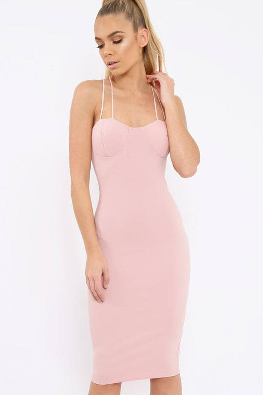 Nude Strap Bra Cup Detail Midi Dress - Helsa