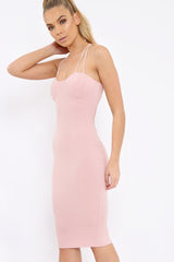 Nude Strap Bra Cup Detail Midi Dress - Helsa