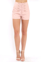 Pink Lace Up Front Leather Shorts - Coriane