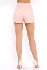 Pink Lace Up Front Leather Shorts - Coriane