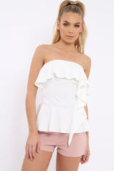 White Bandeau Frill Top - Priah