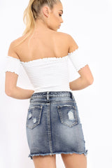 White Bardot Frill Shirred Crop Top - Kailah