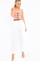 Rose Lace Up Front Frill Bandeau Crop Top - Cyndi