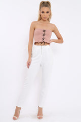 White High Waisted Trousers - Zeenia