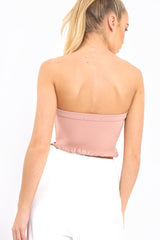 Rose Lace Up Front Frill Bandeau Crop Top - Cyndi