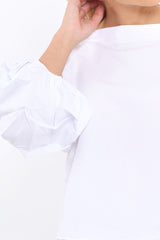 White Ruched Sleeve Top - Troy