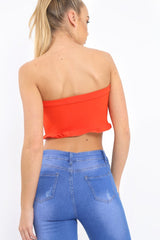 Orange Lace Up Front Frill Bandeau Crop Top - Cyndi