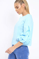 Light Blue Ruched Sleeve Top - Troy