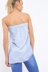 Blue Stripe Bardot Tie Around The Waist Top - Harriet