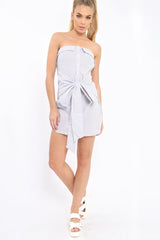 Grey Stripe Bardot Tie Around The Waist Dress - Gwen