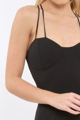 Black Strap Bra Cup Detail Midi Dress - Helsa