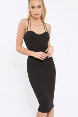 Black Strap Bra Cup Detail Midi Dress - Helsa
