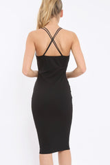 Black Strap Bra Cup Detail Midi Dress - Helsa