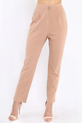 Camel High Waisted Trousers - Zeenia
