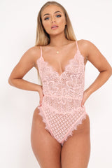 Pink Lace Plunge Bodysuit - Paola