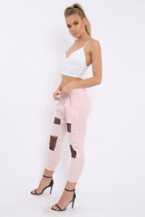 Pink Fish Net Panel Detail Joggers - Mikaela